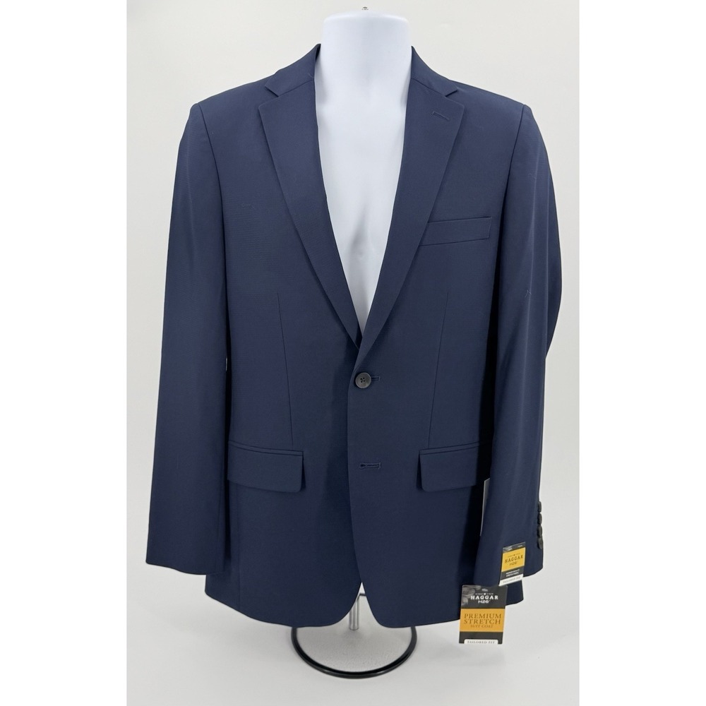 Haggar H26 Tailored Fit‎ Suit Jacket 36R Navy Blue Stretch Motion Panels New NWT